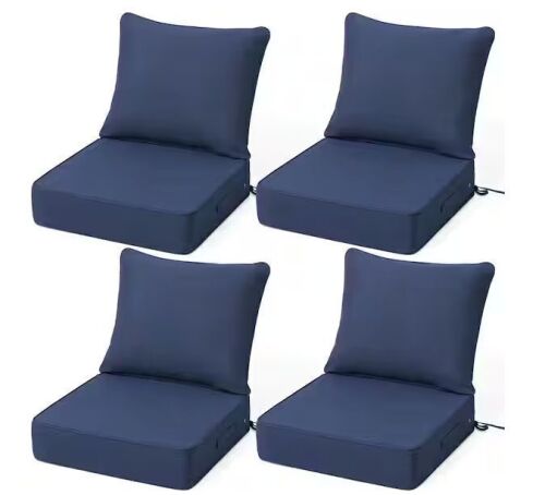 Crestlive Products 4-Pieces Patio Couch Cushion with Straps 24 in. x 24 in. x 5.5 in. Replacement Outdoor Deep Seat Cushions in Navy Blue