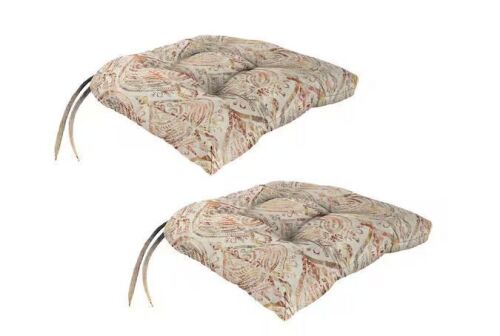 Jordan Manufacturing 17 in. L x 18 in. W x 3 in. T Rectangular Tufted Outdoor Wicker Seat Cushion in Rustique Barley (2-Pack)