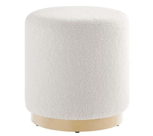 MODWAY Tilden 16 in. Ivory Natural Sherpa Upholstered Round Ottoman