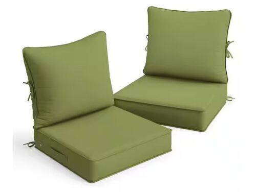 WNP 22 in. x 22 in. x 4 in. (2-Pack) Water-Resistant Outdoor Patio Replacement Dining Chair Couch Cushions, Light Green