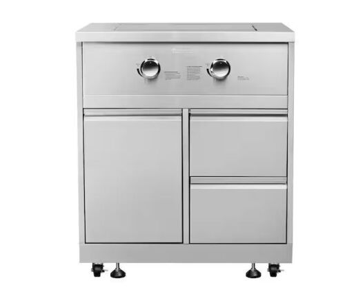 Koolmore 32 in. Stainless-Steel 2-Burner Outdoor Liquid Propane Side Burner with Bottom Cabinet - Dented Top