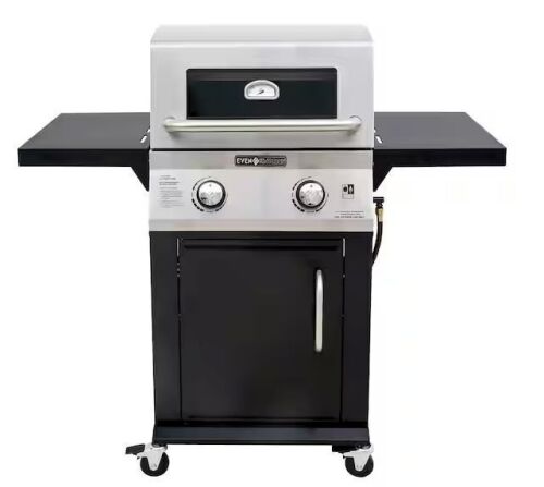 Even Embers 2 Burner Propane Gas Grill in Black with Glass Viewing Window and Stainless Steel Lid
