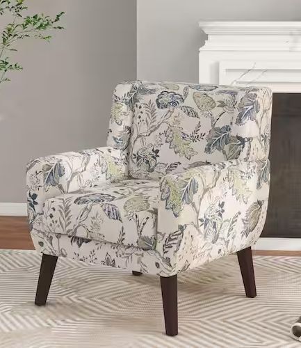 Multicolor Leaf Pattern Linen Upholstery Arm Chair