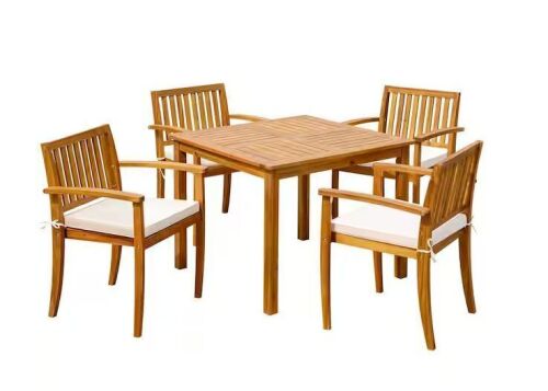 Acacia Wood Outdoor Dining Chairs, 4 Pack - No Table