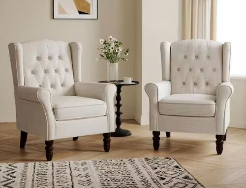 Uixe Beige Linen Button Tufted Design Accent Arm Chair (Set of 2)