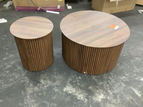 ATHMILE Large and Small 17.72 in. H Walnut Round MDF Wavy Coffee Table Set