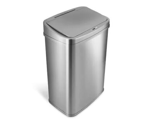 NINESTARS 13 Gal. Silver Stainless Steel Rectangular Shape Motion Sensor Trash Can