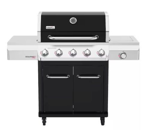Nexgrill Gourmet Pro 5-Burner Propane Gas Grill with Side Burner and Griddle Max Insert in Black