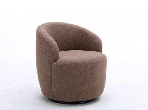 Noble House Clarissa Coffee Brown Teddy Fabric Upholstered Barrel Swivel Accent Chair with Metal Base