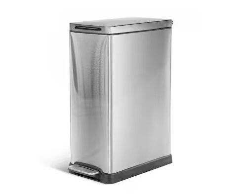 Home Zone Living 11.9 Gal. Stainless Steel Step on Kitchen Trash Can with Soft Close Lid and Slim Shape