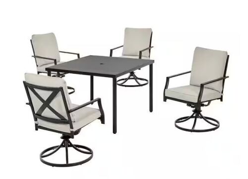 Hampton Bay Cookson Black 5-Piece Metal Outdoor Dining Set with Cushion Guard Putty Beige Cushion