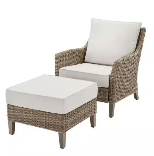 Hampton Bay Holly Cove 2-Piece Wicker Outdoor Seating Set with CushionGuard Almond Cushions
