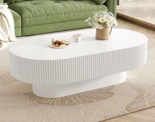 Harper & Bright Designs 43.3 in. White Oval Wood Coffee Table with 6.8" Thick Tabletop