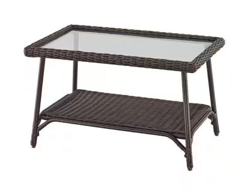 StyleWell Emerald View Brown Rectangle Wicker Outdoor Coffee Table with Smoky Glass