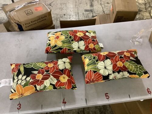 Lot of (3) Greendale Home Fashions Aloha Black Floral Lumbar Outdoor Throw Pillow