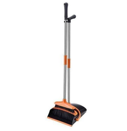 Shatex 49.6 in. Orange Stand Up Folding Broom and Dustpan Set
