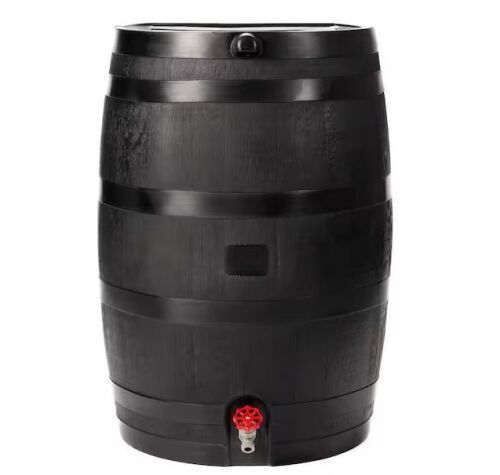 RTS Home Accents 50 Gal. Rain Barrel in Black with Plastic Spigot