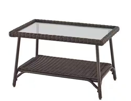 StyleWell Emerald View Brown Rectangle Wicker Outdoor Coffee Table with Smoky Glass