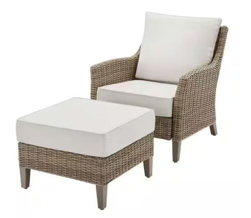 Hampton Bay Holly Cove 2-Piece Wicker Outdoor Seating Set with CushionGuard Almond Cushions