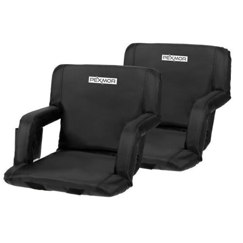 PEXMOR 2pc Portable 21" Folding Stadium Seat with Back Support Cushion Armrest and Pockets