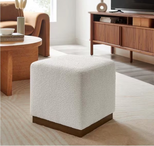 Modway Tilden 17 in. Square Boucle Upholstered Ottoman in Cloud Walnut