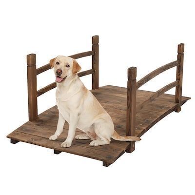 VINGLI 4-ft Carbonized Wood Garden Bridge with Safety Rails