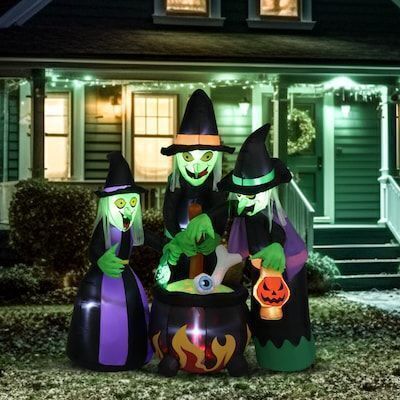 VINGLI Inflatable 6FT Yard Stake Lighted 3 Witches with Built-in LED Lights
