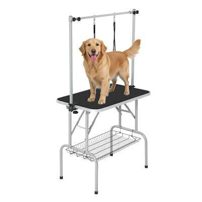 VINGLI 36-in Dog Grooming Table with Arm Noose and and Storage Basket Black