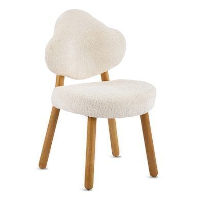VINGLI Upholstered Vanity Chair Chenille Plush with Cloud-Back and Solid Wood Legs