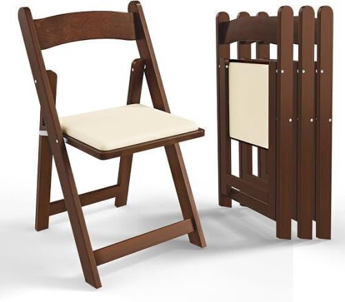 VINGLI Wooden Folding Chairs with Cushion, 4 Pack