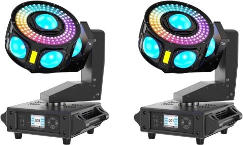 2PCS DJ Moving Head Lights, Tri-Axle Infinite Rotation, 7x2° LED Beams/108-LED Color Halo/Starry/Amber Strobe Effects, Sound-Activated DMX512 19/25CH