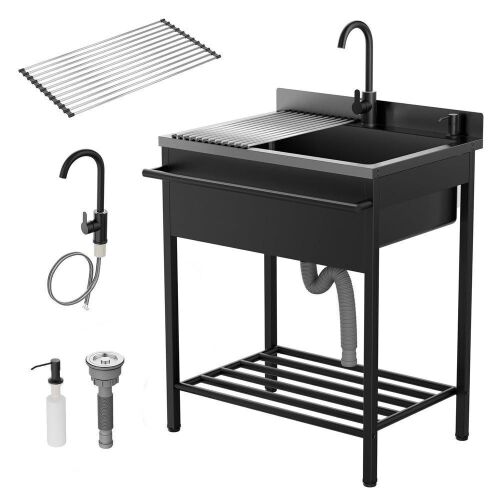 ROVSUN 31" x 22" Stainless Steel Utility Sink with Faucet & Draining Rack