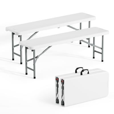VINGLI 4 FT Plastic Folding HDPE Bench, Set of 2