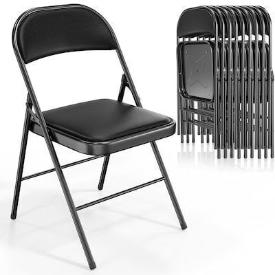 VINGLI 10 Pack Metal Folding Chair with Padded Seats Pu Leather Seat and Back Black