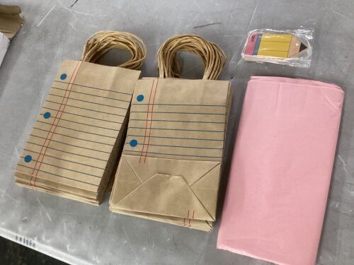 Notebook Paper Gift Bags with Pencil Name Tags, 22 pc
