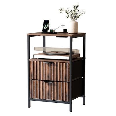 VINGLI 15W x 23.7H Fluted Nightstand with 2 Drawers 1 Shelf and Charging Station