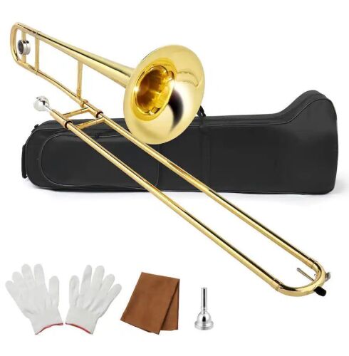 B Flat Tenor Trombone with Mouthpiece, Brass Slide