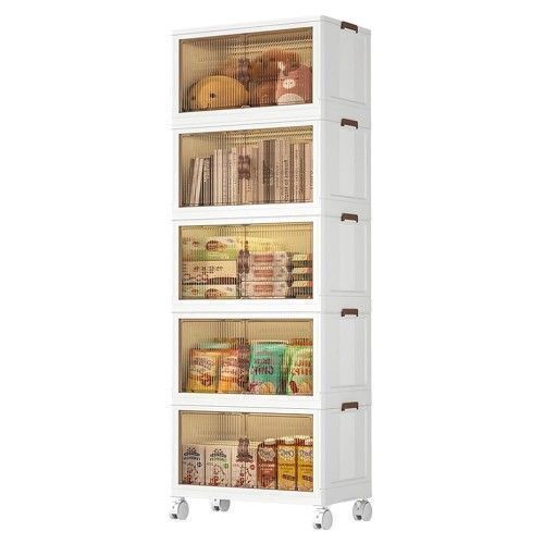 5-Tier Foldable Storage Cabinet with Doors and Wheels