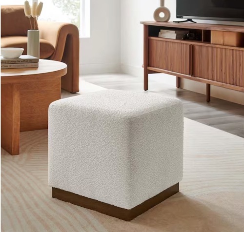Modway Tilden 17 in. Square Boucle Upholstered Ottoman in Cloud Walnut