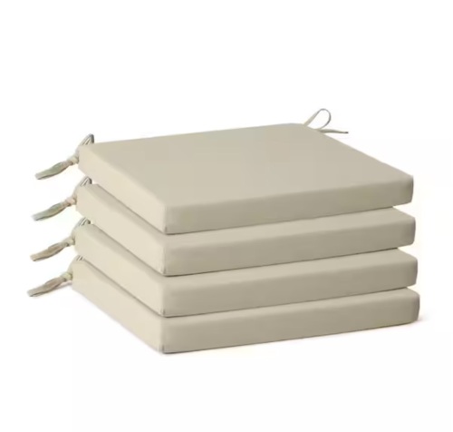 Westin Outdoors FadingFree (Set of 4) Outdoor Dining Square Patio Chair Seat Cushions with Ties, 20 in. x 20 in. x 2 in., Beige