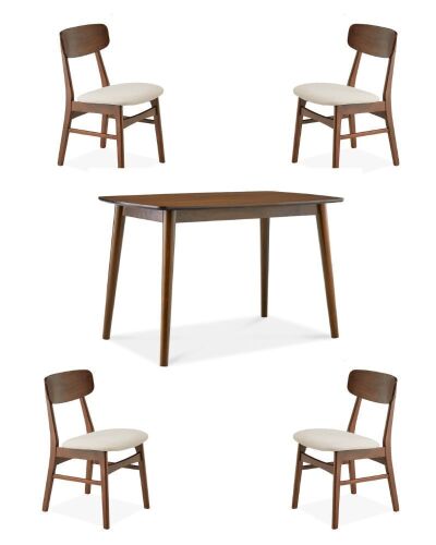 5-Piece Wooden Mid-Century Modern Dining Set w/ 4 Chairs