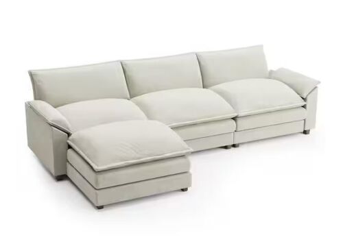 LACOO 118 in. Chenille Flared Arm L-Shaped Deluxe Pillow-Styled Modular Sectional Sofa in off White with Ottoman