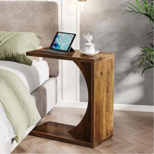 Byblight Kerlin 23.62 in. Rustic Brown C-Shaped Wood End Table