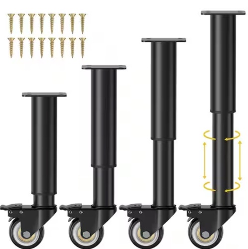 Angel Sar 7 in. Black Metal Adjustable Furniture Legs with 2.36 in. Swivel Caster Wheels (4-Pack)