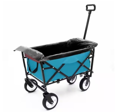 Otryad 9.7 cu. ft. Fabric Collapsible Garden Cart, Heavy Duty Beach Wagon Camping Grocery Cart w/3 Plastic Liner Bags, Cyan