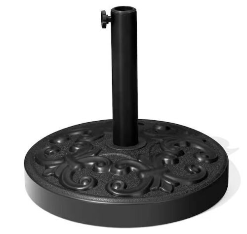 45 lbs. Round Cement Patio Umbrella Base Weather-Resistant Outdoor Umbrella Base with Adjustable Pole in Black