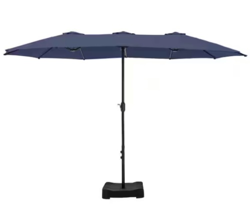 Phi Villa 15 ft. Market Patio Umbrella 2-Side in Blue With Base and Sandbags