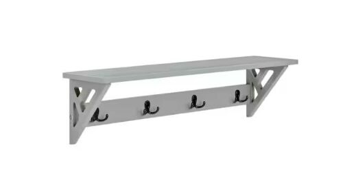 Alaterre Furniture Coventry 36 in. Gray Wall Mount Coat Hook with Shelf, 4 Double Hooks