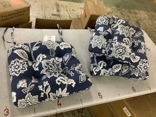 Lot of (3) ARDEN 20 in. x 18 in. Sapphire Blue Ashland Jacobean Square Outdoor Wicker Chair Cushion