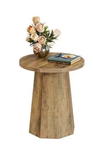 BYBLIGHT Kerlin 19.69 in. Brown Round Wood End Table